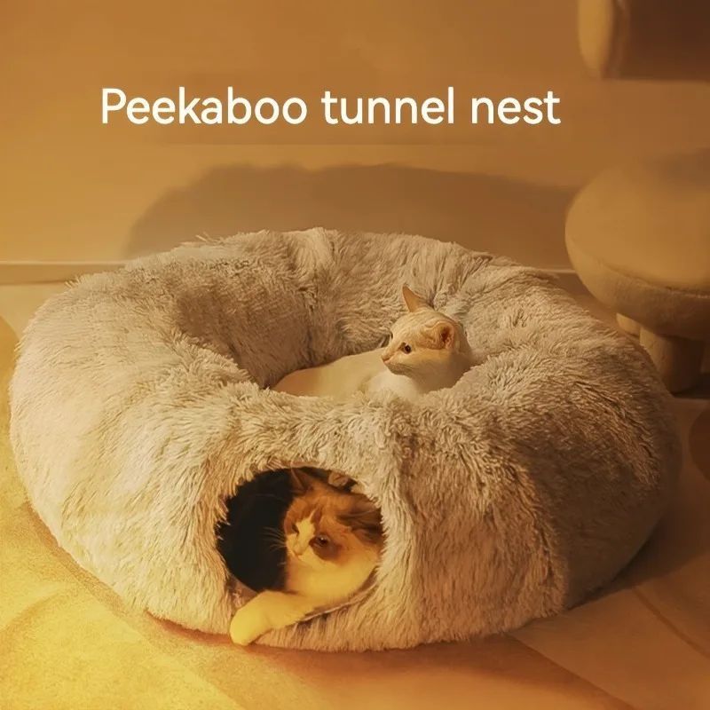 MPH Fluffy Donut Cat Bed With Tunnel