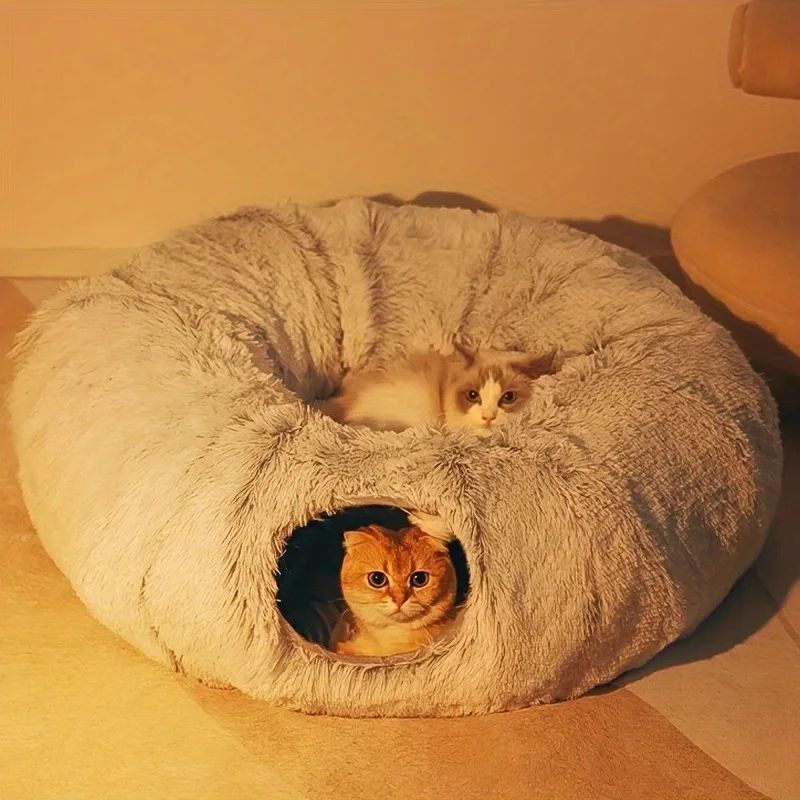 MPH Fluffy Donut Cat Bed With Tunnel