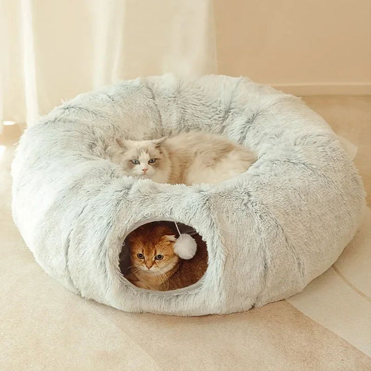 MPH Fluffy Donut Cat Bed With Tunnel