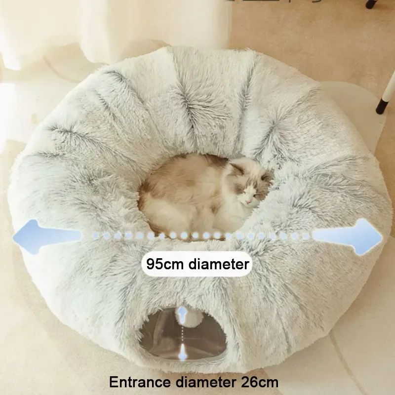 MPH Fluffy Donut Cat Bed With Tunnel