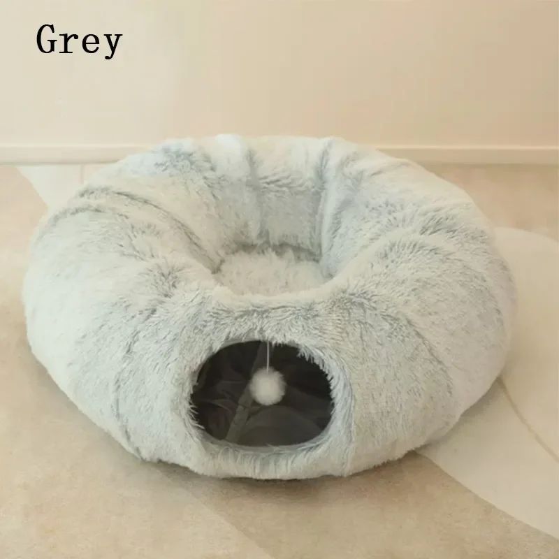 MPH Fluffy Donut Cat Bed With Tunnel